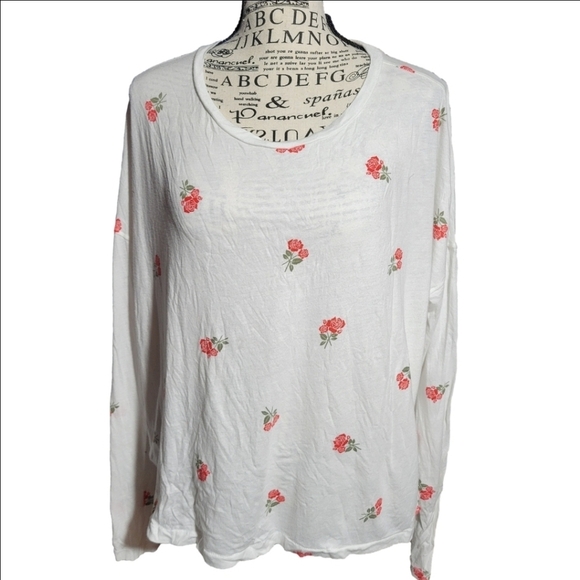 Victoria's Secret PINK Long Sleeve Crew Neck Rose T-Shirt L - Picture 1 of 5